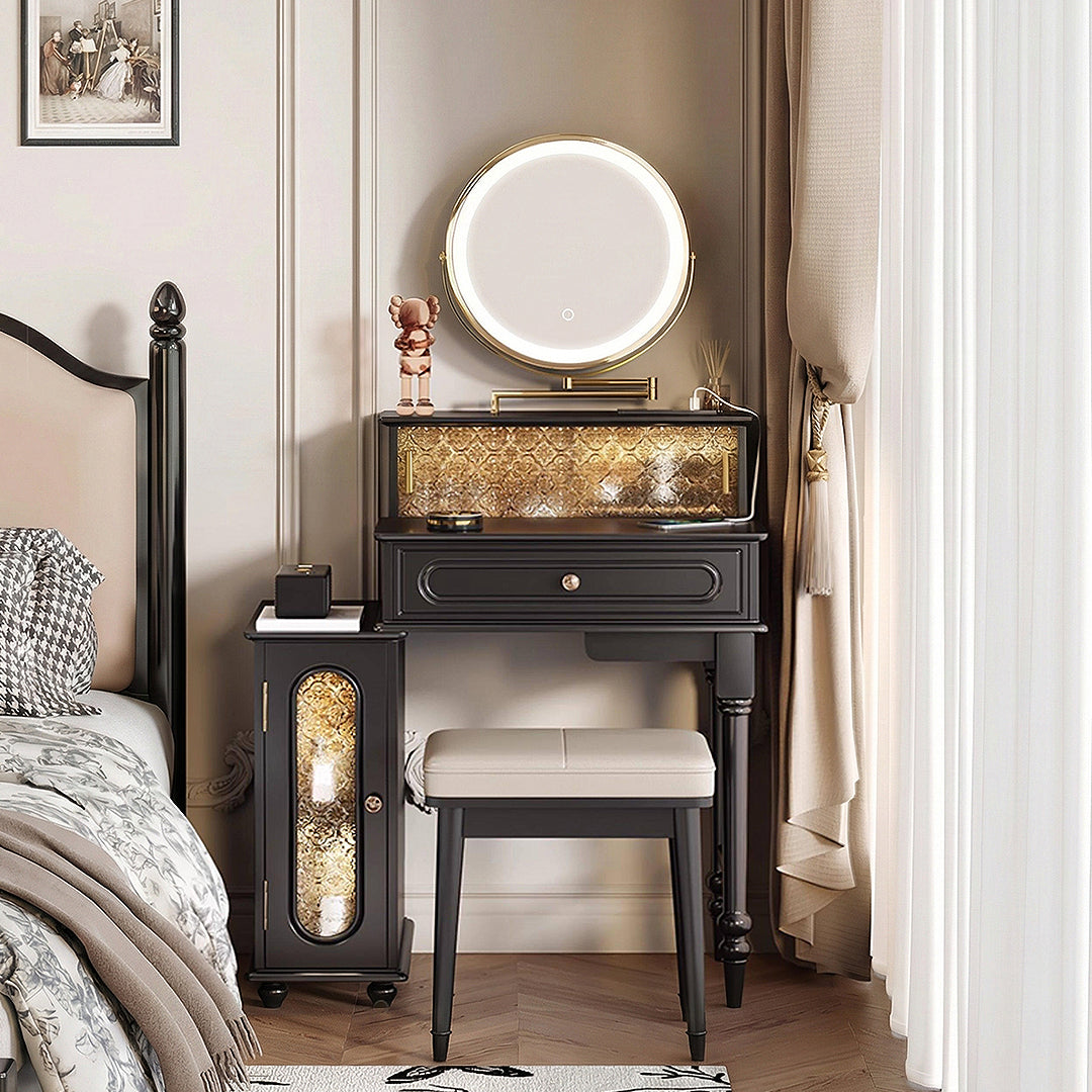 Scarlett Dressing Table With Side Cabinet & LED Mirror-Weilai Concept