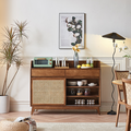 Cameron Sideboard, Rattan Cabinet With Glass Sliding Door - sideboard cabinets for living room