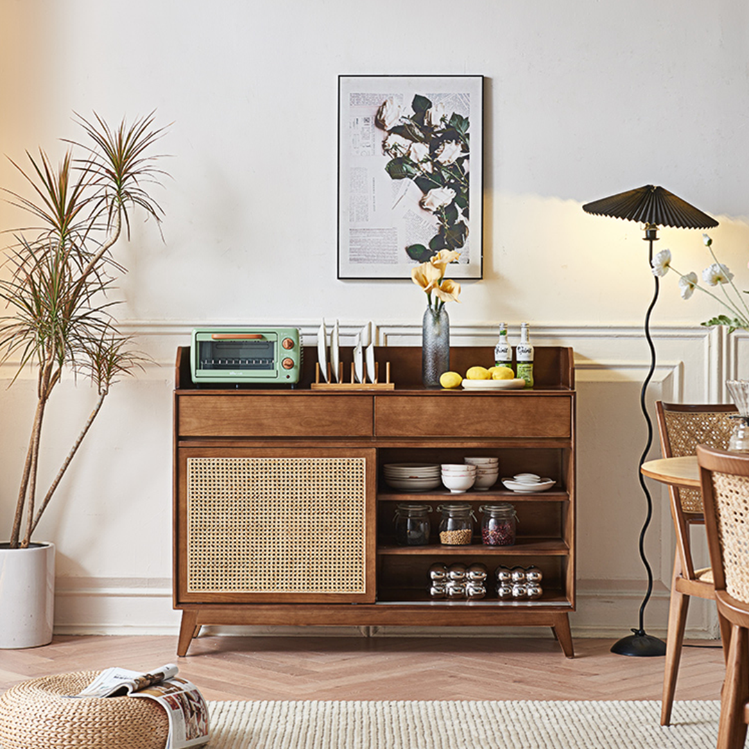 Cameron Sideboard, Rattan Cabinet With Glass Sliding Door - sideboard cabinets for living room
