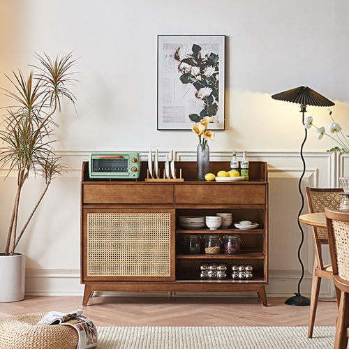 Cameron Sideboard, Rattan Cabinet With Glass Sliding Door - sideboard cabinets for living room