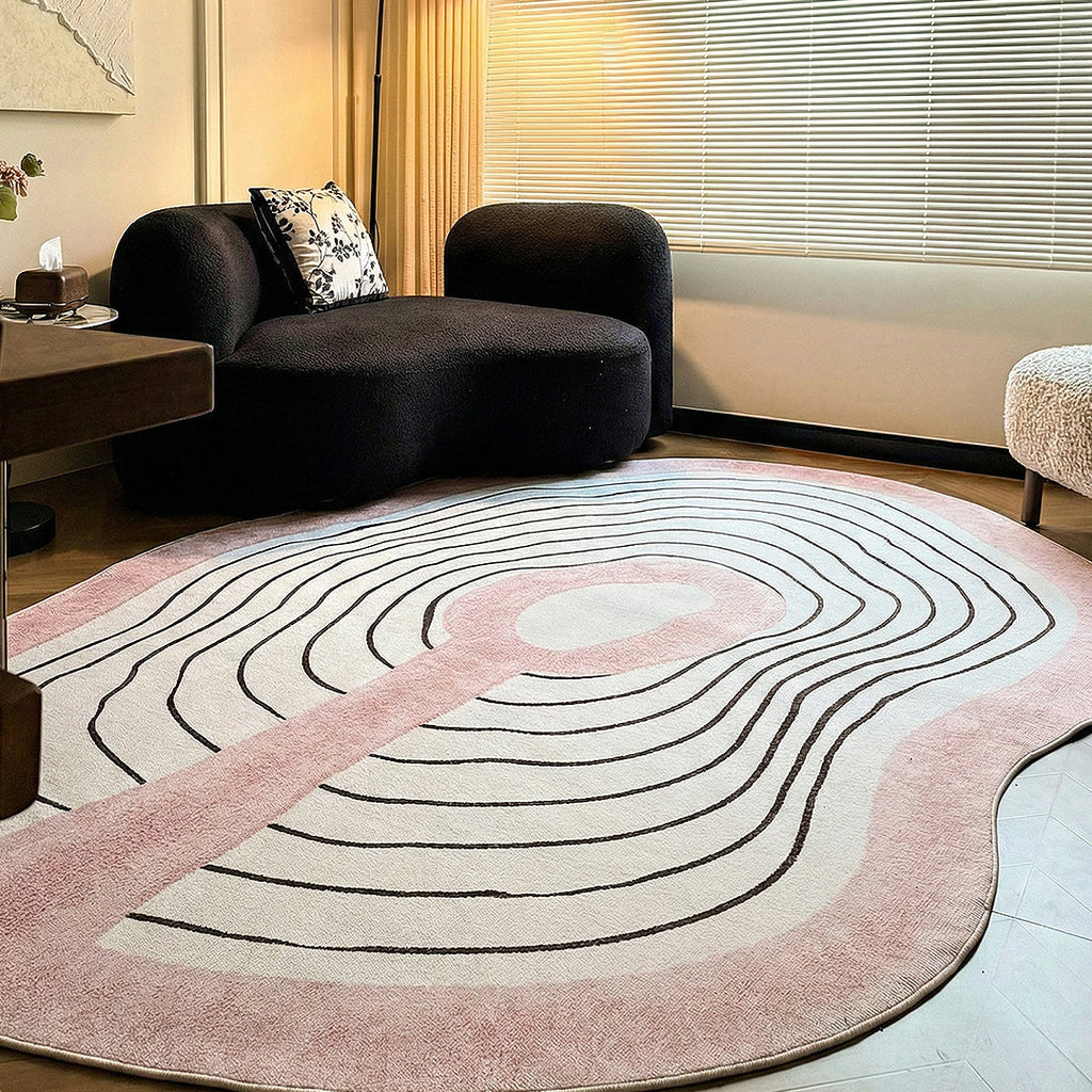 Nordic Pink Stripes Irregular Shape Rug, Various Style Available-Weilai Concept