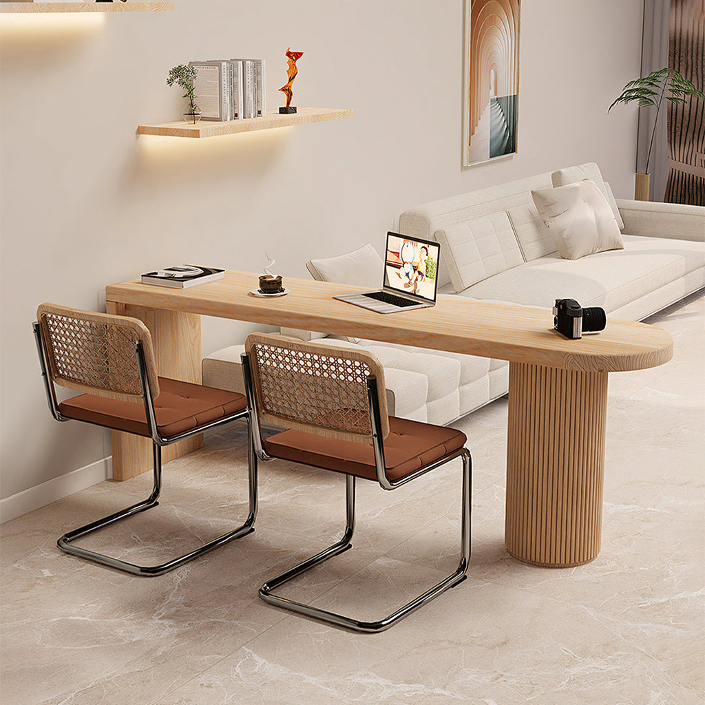 Haruki Narrow Office Desk, Solid Wood, Light Oak - front desk for office