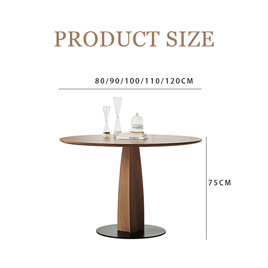 Seraphina Round Dining Table, Solid Wood with black oak dining table