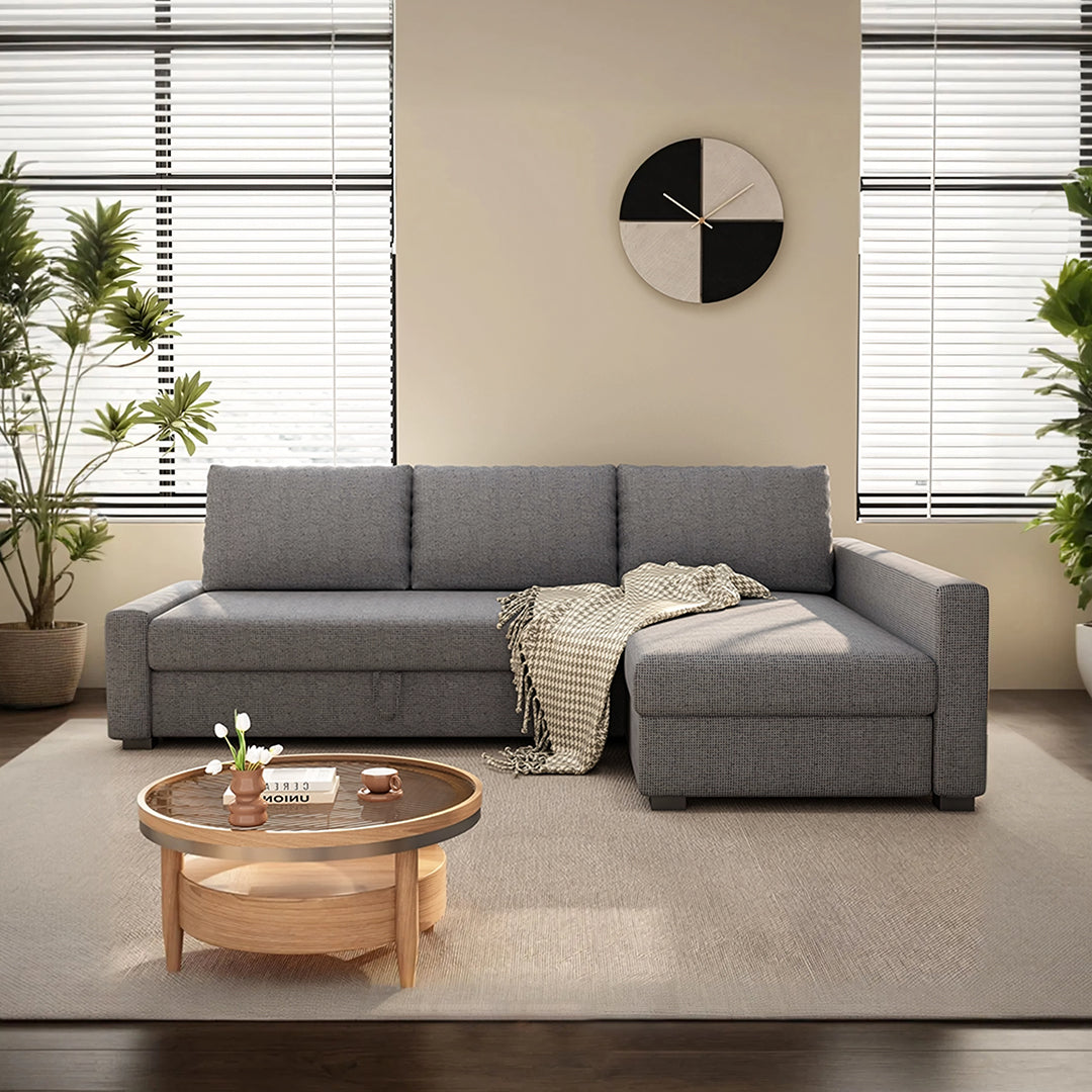 Edwards Three Seater Corner Sofa Bed With Storage, Linen - oak furnitureland corner sofa