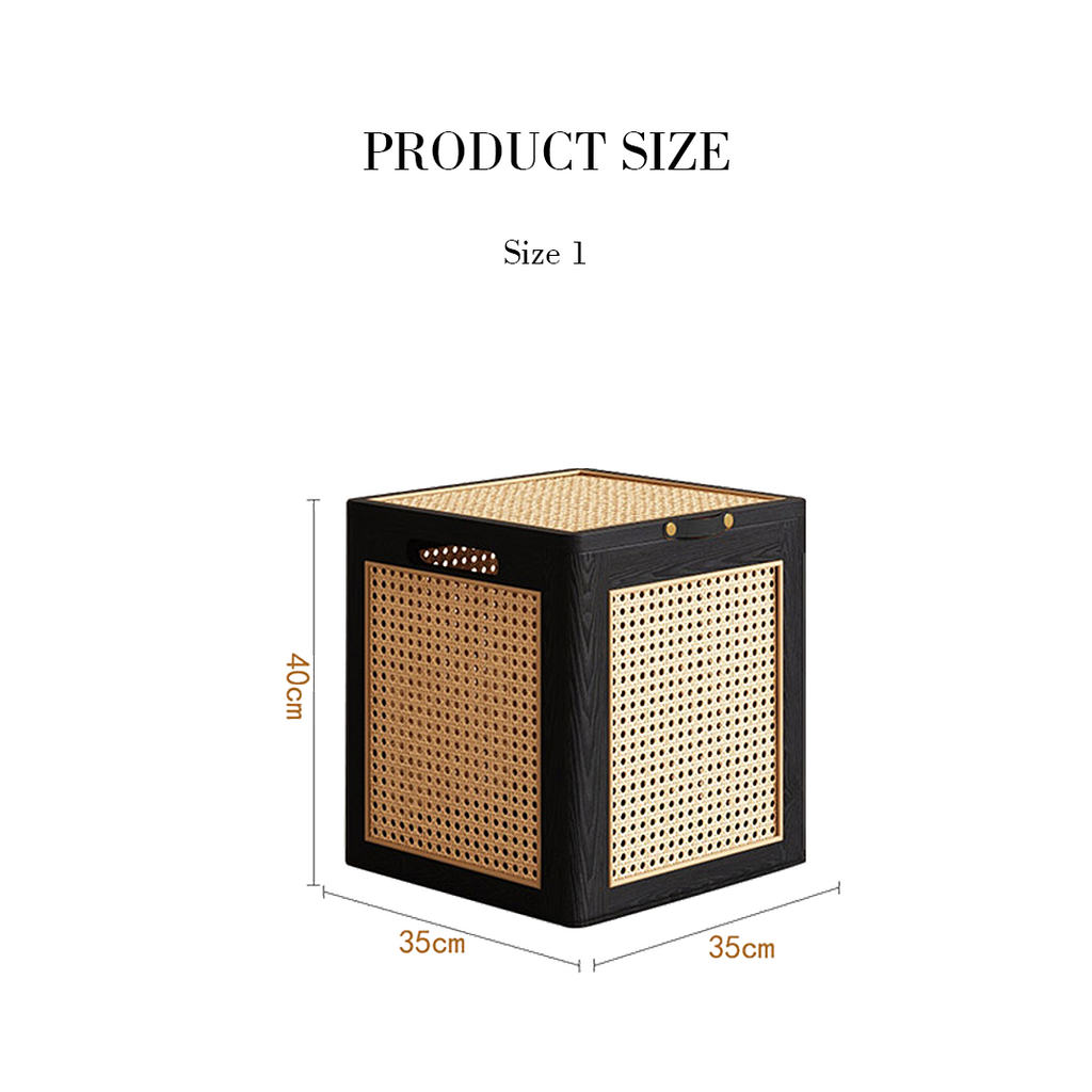Aka Solid Wood Storage Box With Lid, Rattan Ottoman-Weilai Concept-Weilai Concept