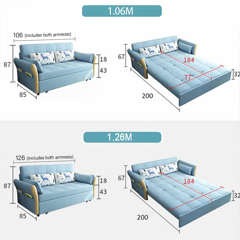 Two Seater Sofa Bed, Blue with single bed chair sofas