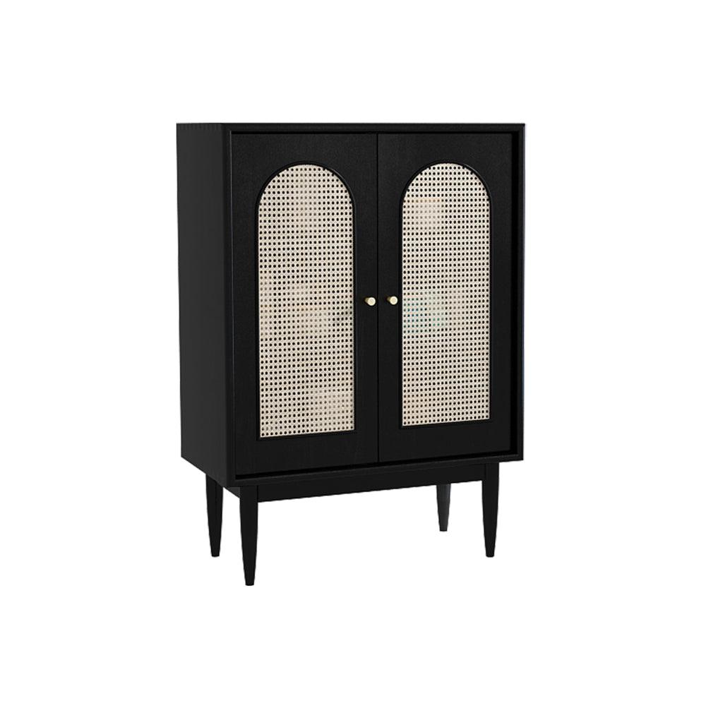 Neema Sideboard, Side Cabinet, Black & Rattan, side view of dog cage sideboard