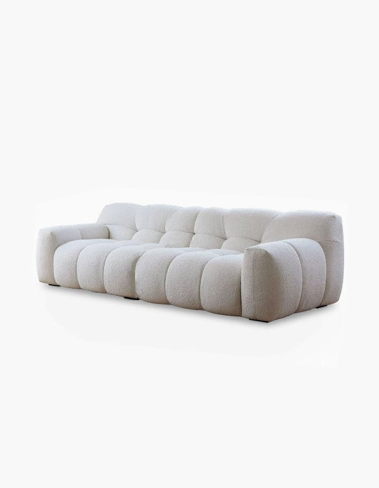 Cora Cloud Two / Three Seater Sofa, Boucle with rectangular glass dining table