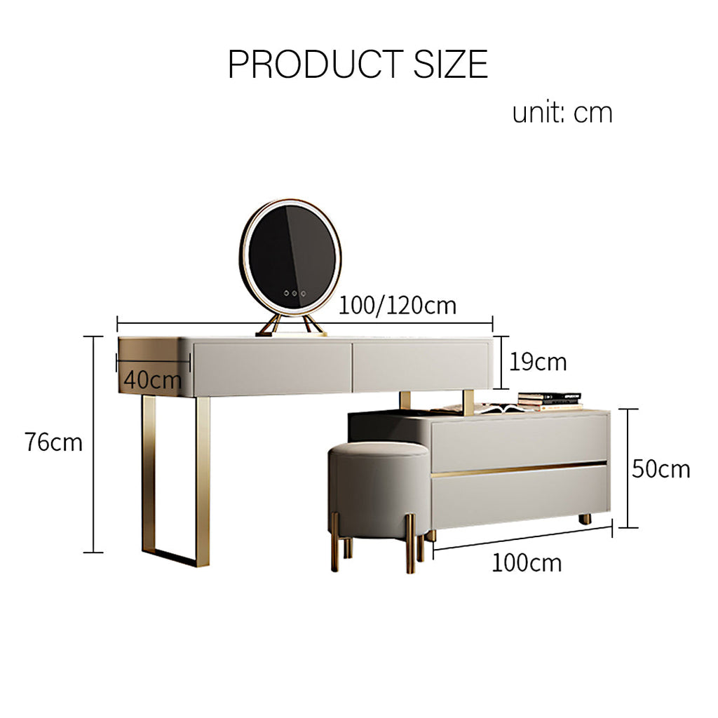 Davidson Dressing Table With LED Mirror, Extendable, Corner Dressing Table-Weilai Concept