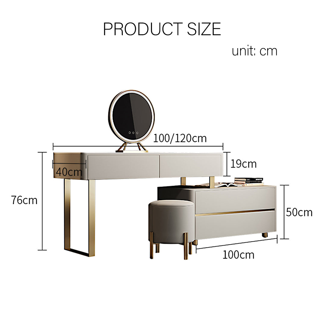 Davidson Dressing Table With LED Mirror, Extendable, Corner Dressing Table-Weilai Concept