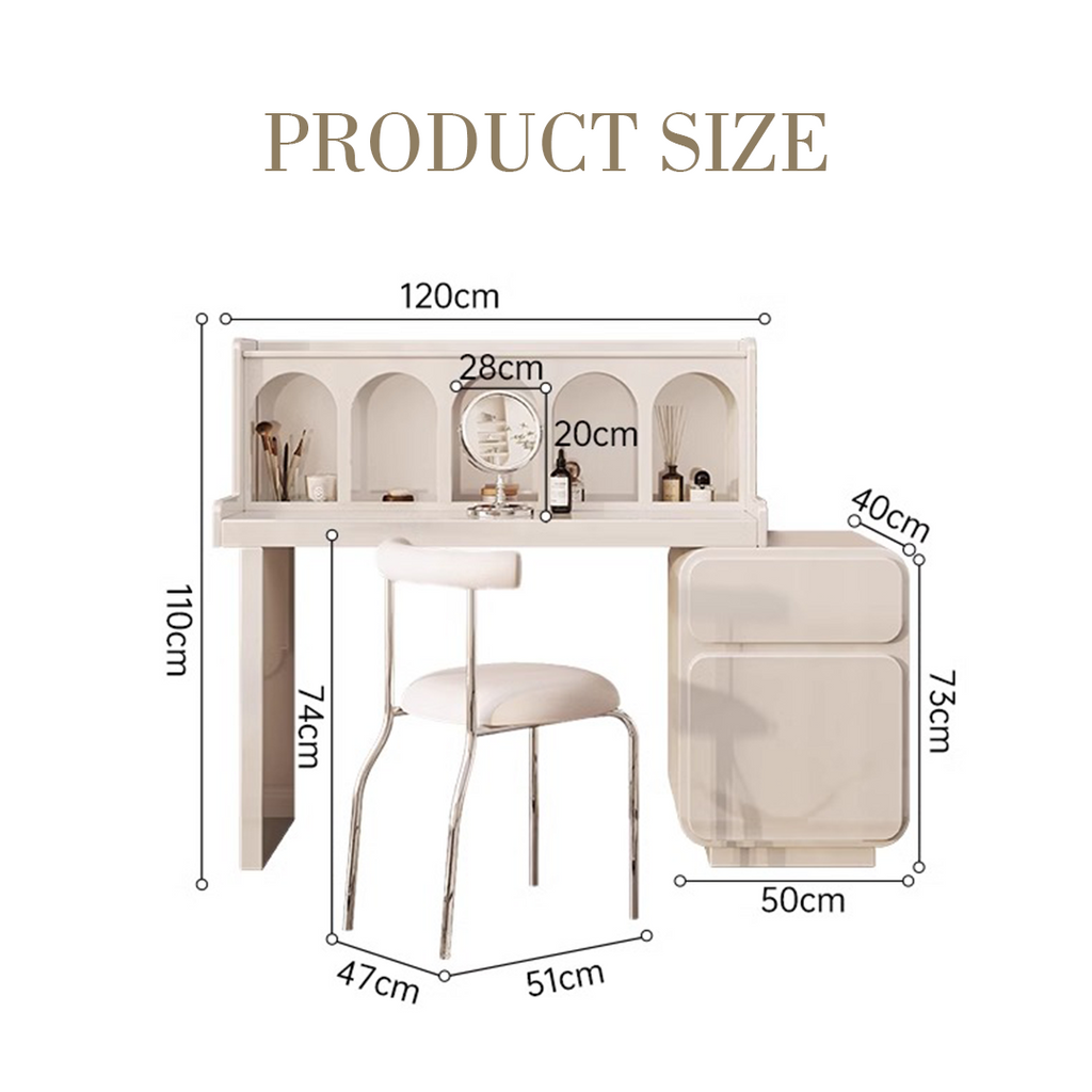 Qwincy Dressing Table With Sideboard, Black, Cream with 30cm deep sideboard