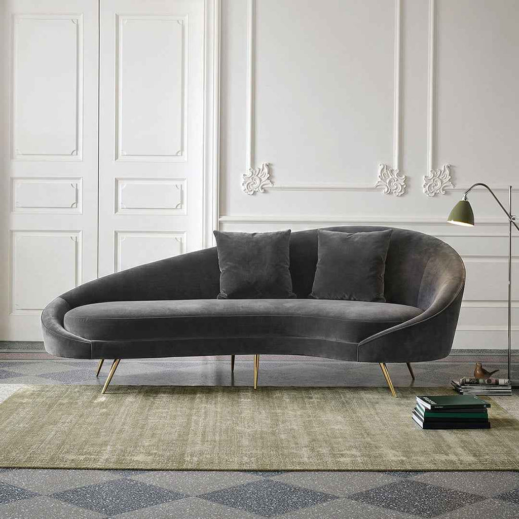 Slender Modern Curved Two Seater, Three Seater Sofa, Velvet - curved sofa