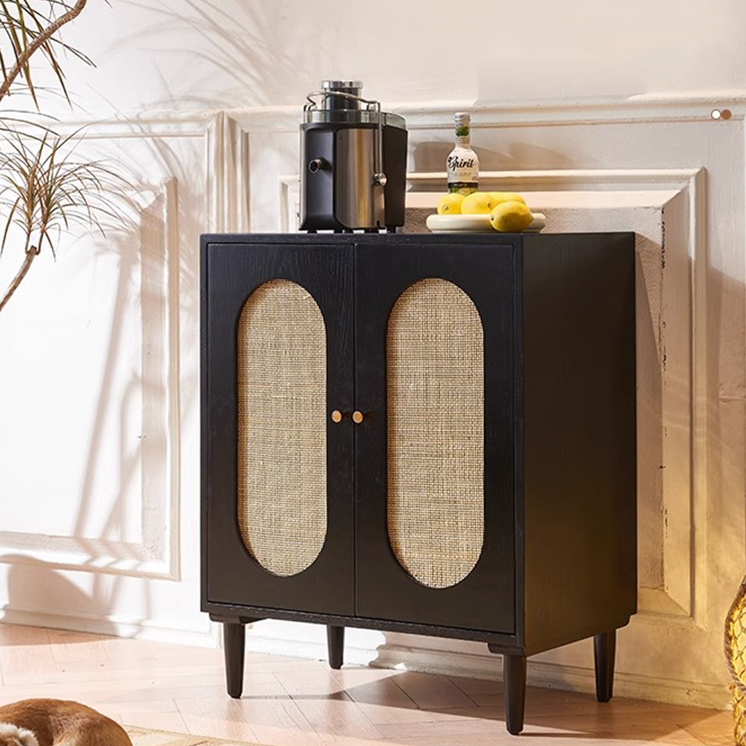 Detail view of Beatrix Retro Rattan Sideboard with designer sideboards