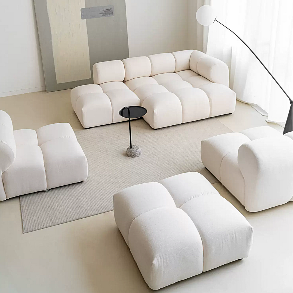Lysander Velvet Module Three Seater, Four Seater, Five Seater Sofa, Corner Sofa, White, side view of corner sofas northern ireland