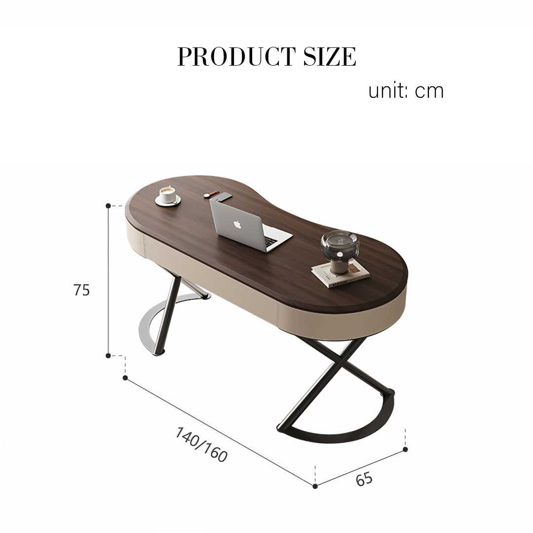 Chika Modern Office Desk For Home, Curved Office Desk, Wood with foot rest office desk