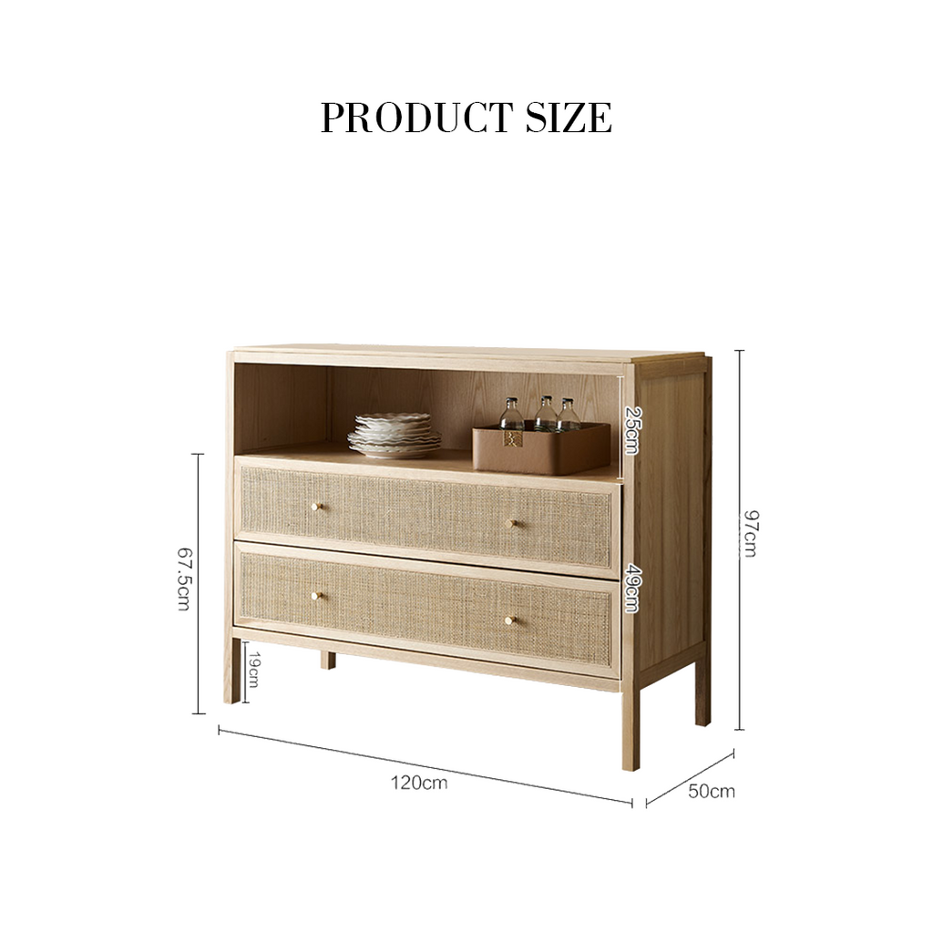San Vintage Sideboard, Rattan & Solid Wood, Oak with sideboards and