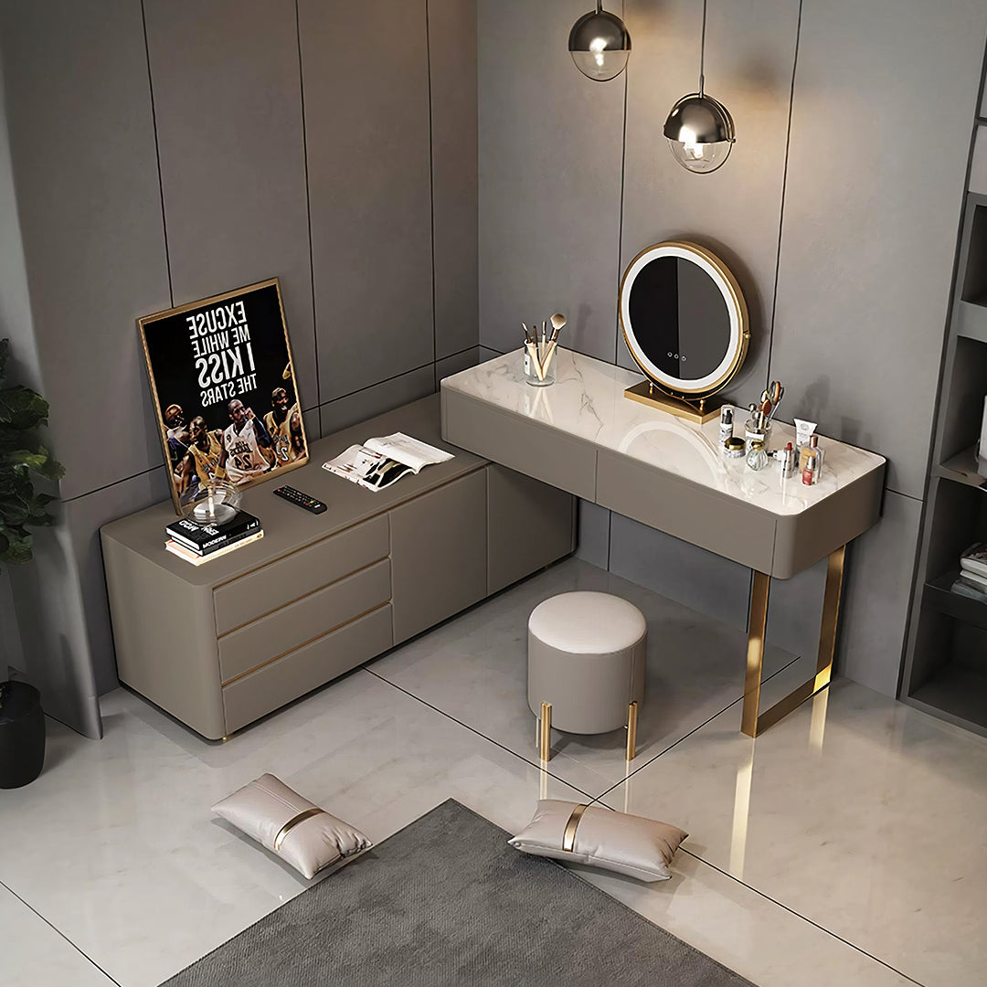 Dempsey Dressing Table With Sideboard, Extendable, Corner Dressing Table - sideboard dark wood