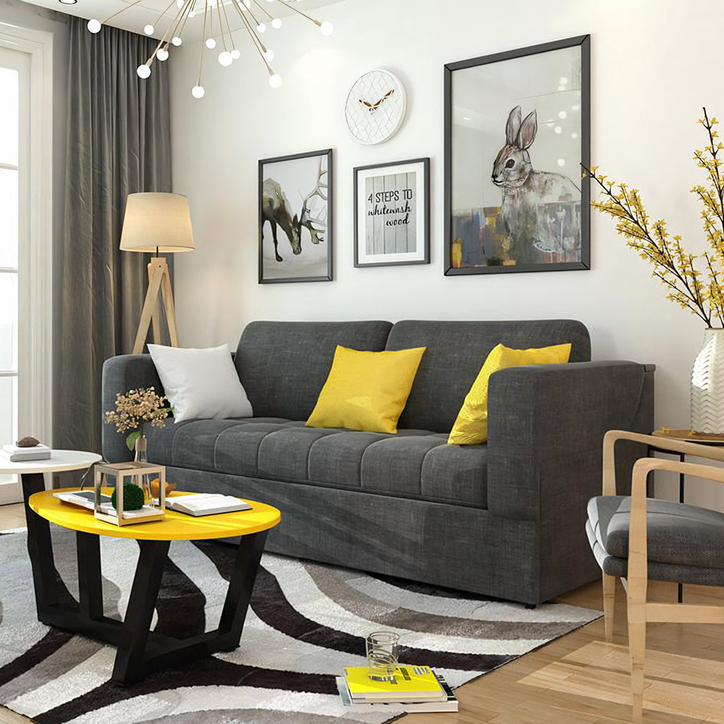 Pérez Two Seater Sofa Bed, Bunk Bed, Linen in a lifestyle setting with sofa and bed