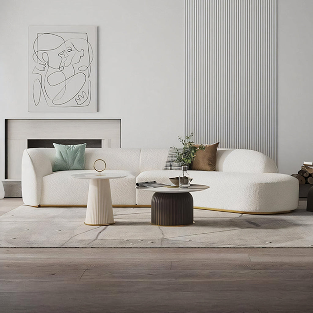 Welby Three Seater Curved Sofa, White in a lifestyle setting with modern curved sofa