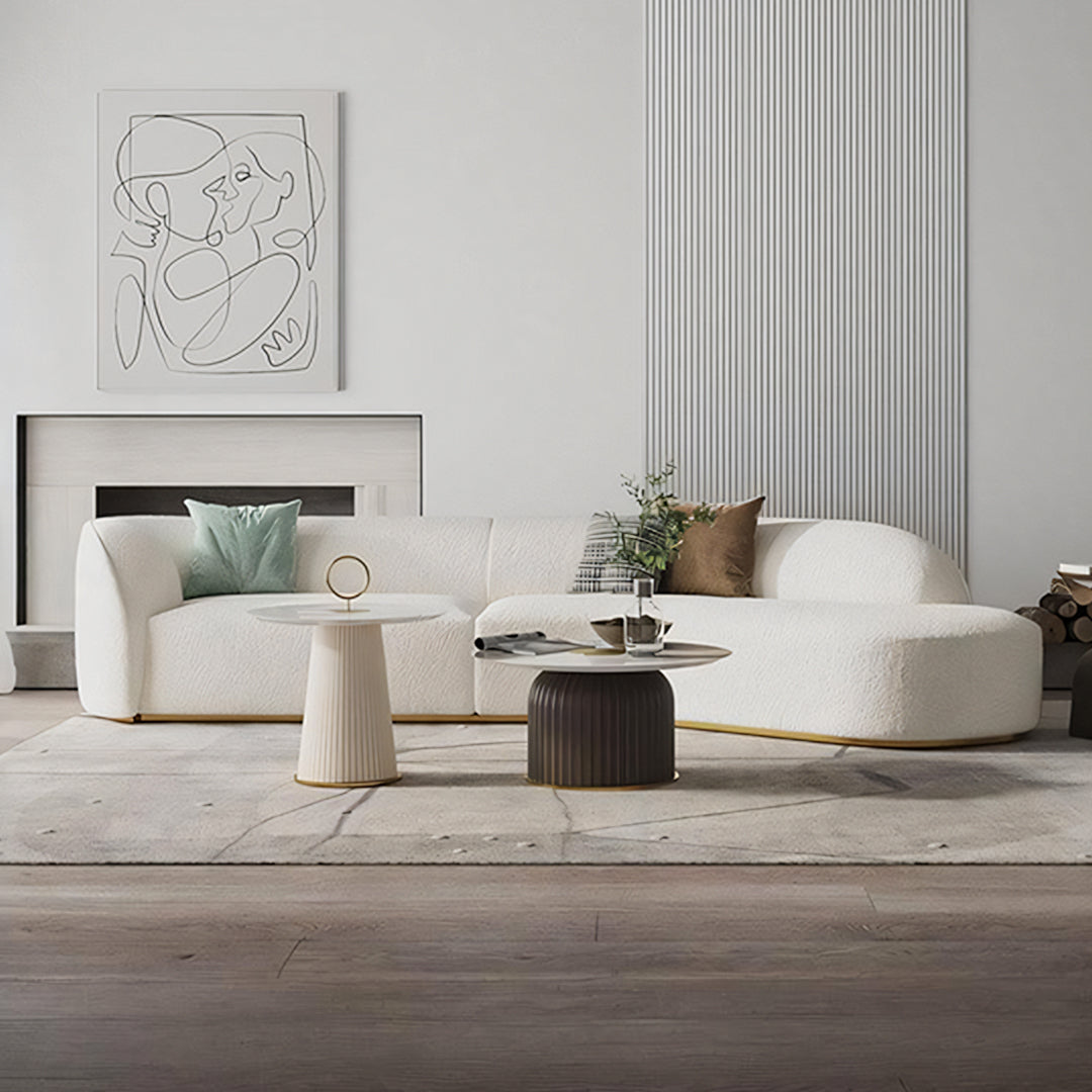 Welby Three Seater Curved Sofa, White in a lifestyle setting with modern curved sofa