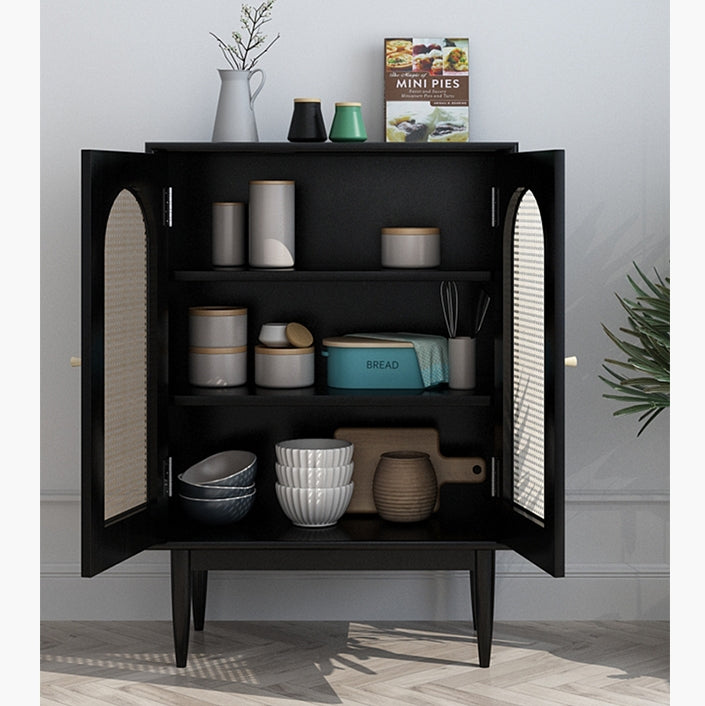 Neema Sideboard, Side Cabinet, Black & Rattan with drinks sideboard