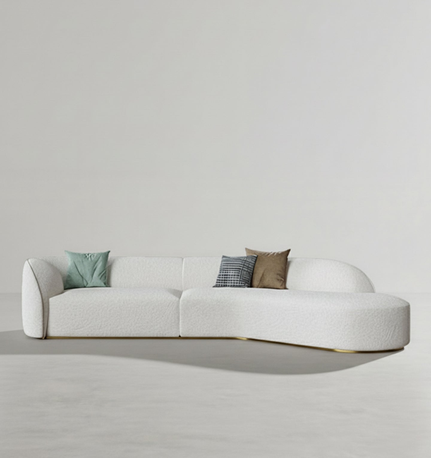 Welby Three Seater Curved Sofa, White, side view of curved back sofa