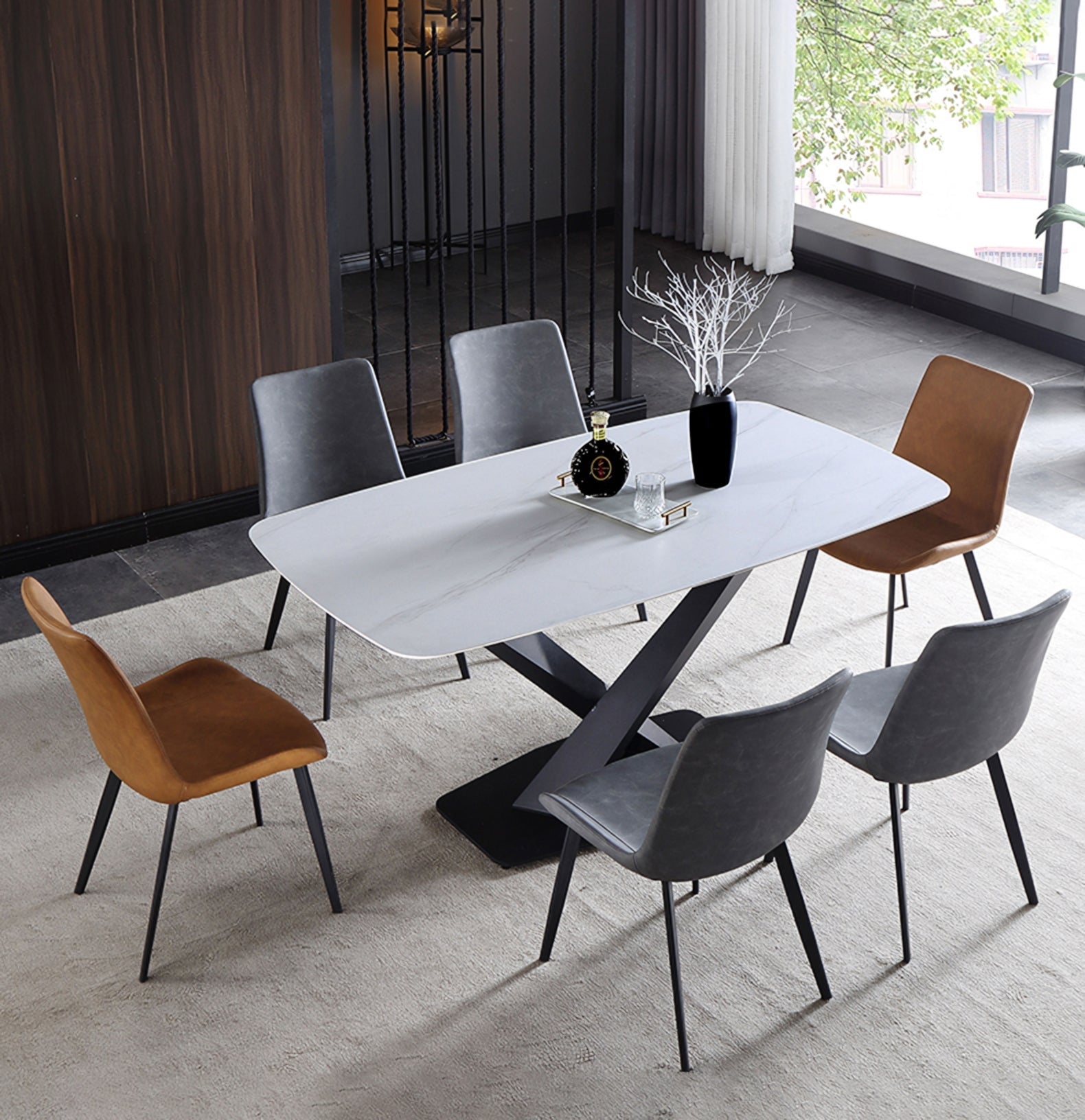Sanders Dining Table, Sintered Stone with circular dining table small