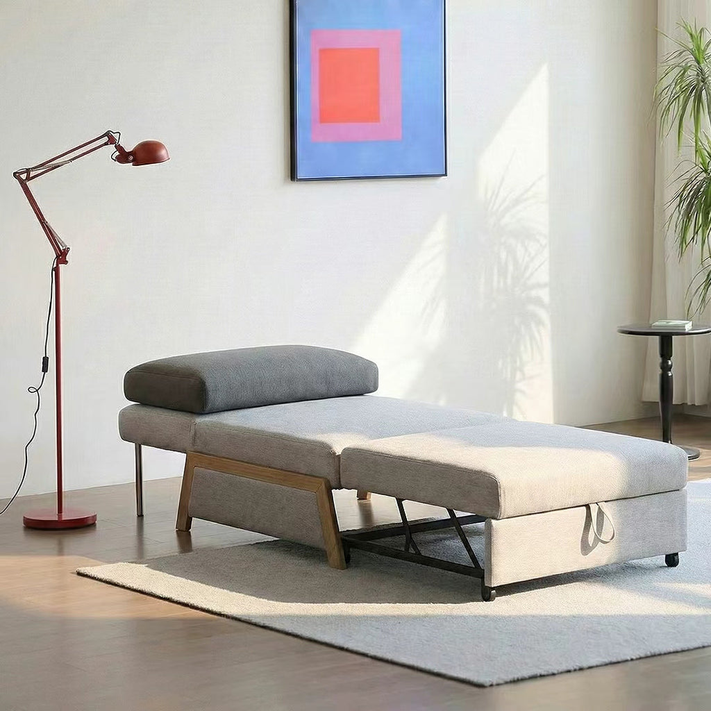 Nora Sofa Bed, Single Sofa Bed, side view of leather sofa and bed