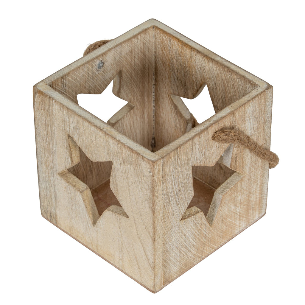 Washed Wood Large Star Tealight Candle Holder