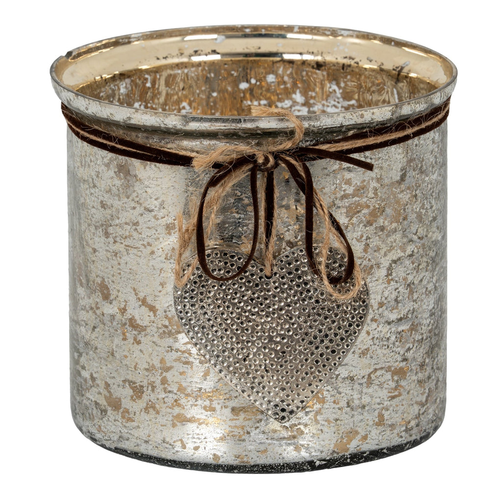 Mercury Hammered Heart Large Candle Holder
