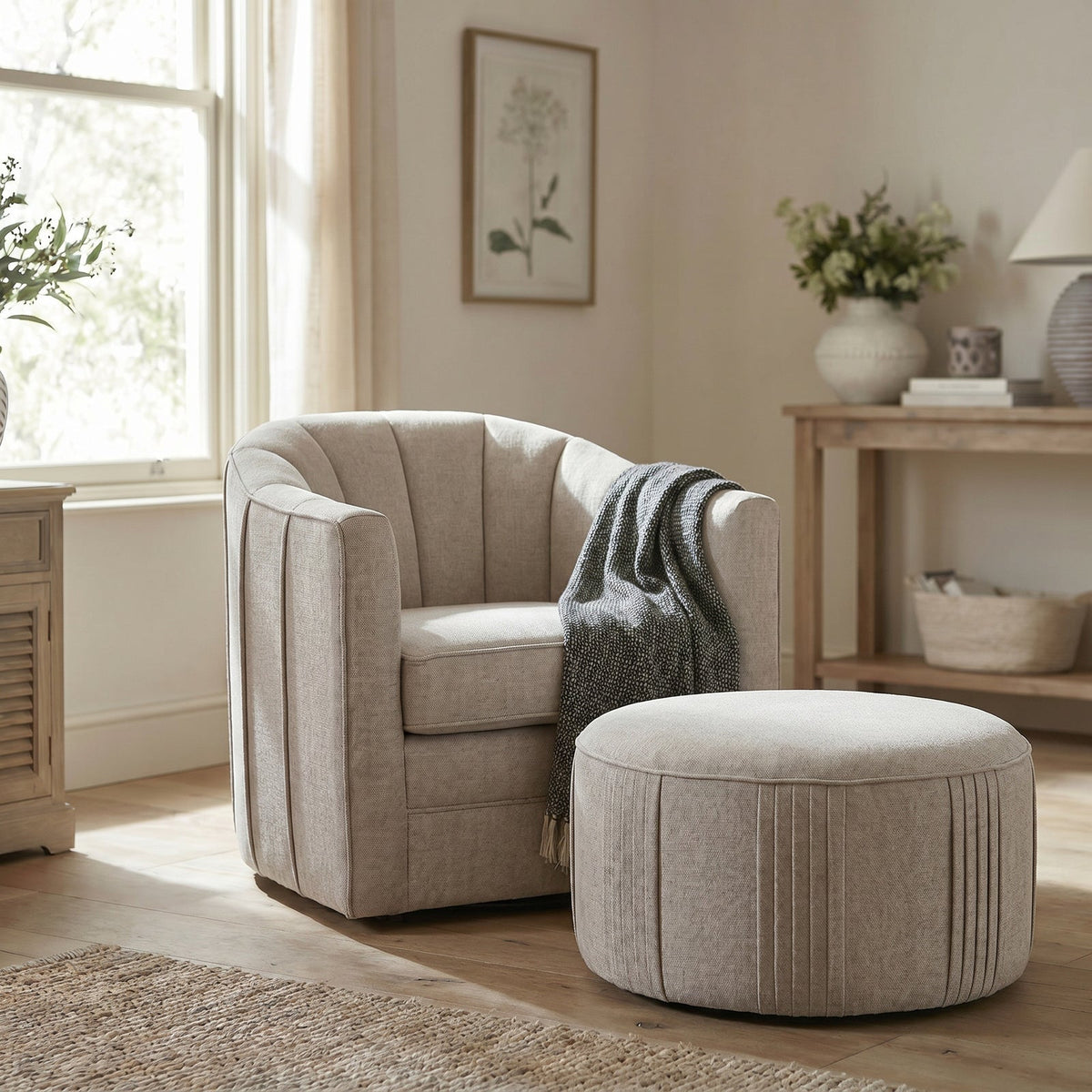 Lily Swivel Chair In Oatmeal Twill