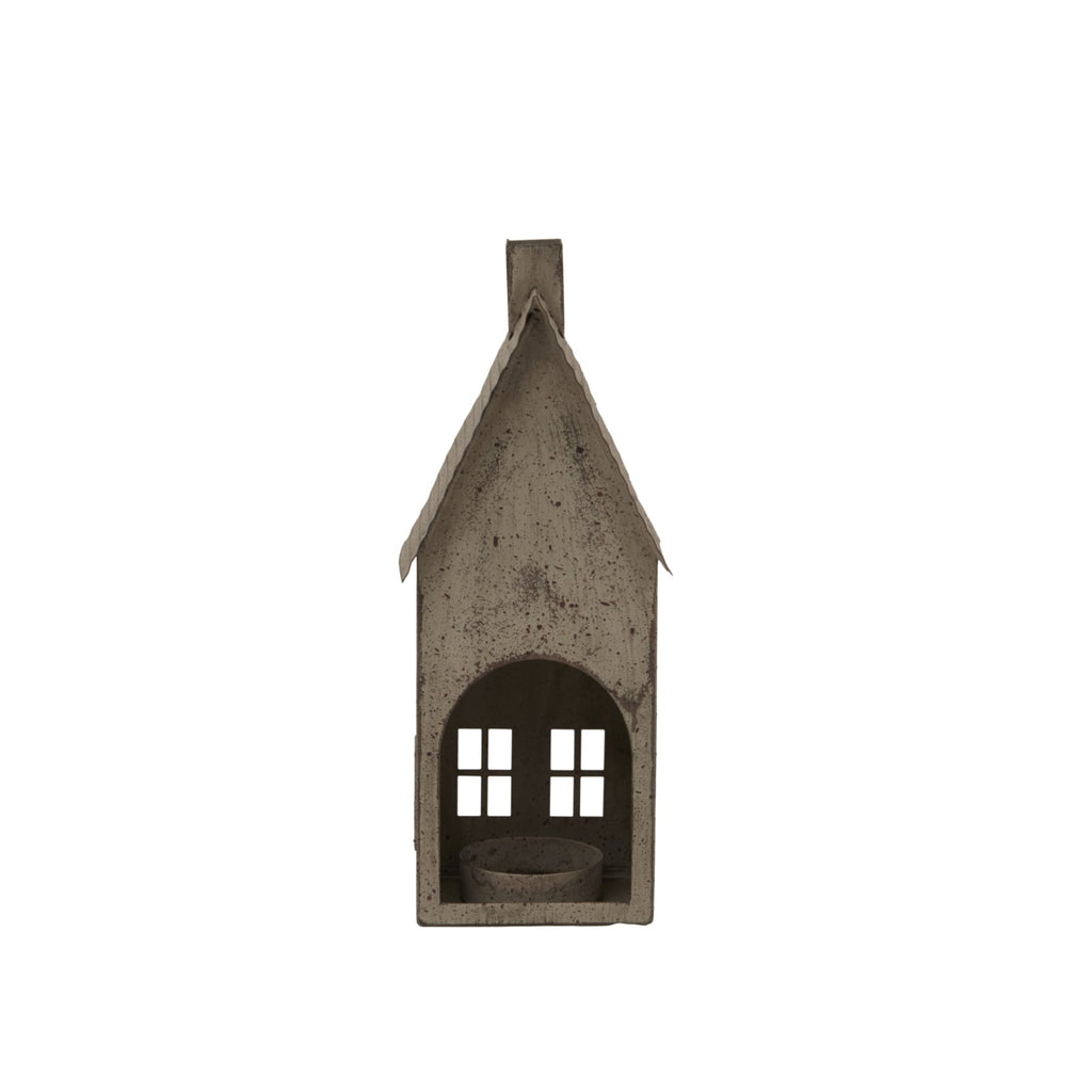 Tall Rustic Metal House Tealight With Glass Votive