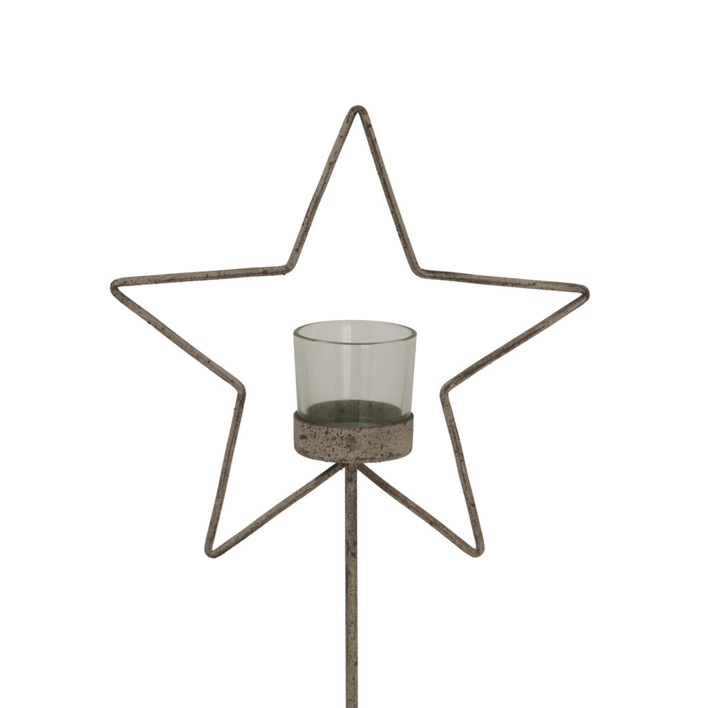 Natural Rustic Star On Wood Stand With Glass Votive