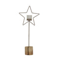 Natural Rustic Star On Wood Stand With Glass Votive