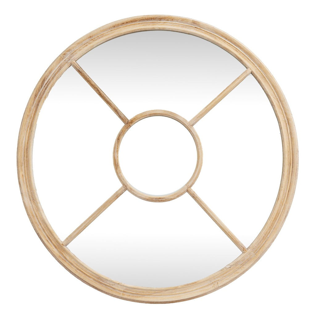 Washed Wood Round Window Mirror