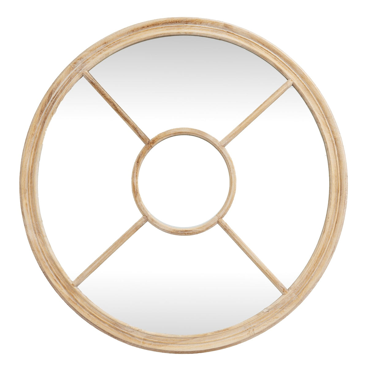 Washed Wood Round Window Mirror