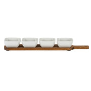 Acacia Serving Board including Four Ceramic Serving Bowls