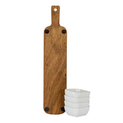 Acacia Serving Board including Four Ceramic Serving Bowls