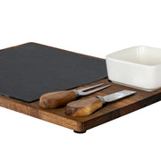 Acacia Cheese Board Set With White Bowl, Slate and Cutlery