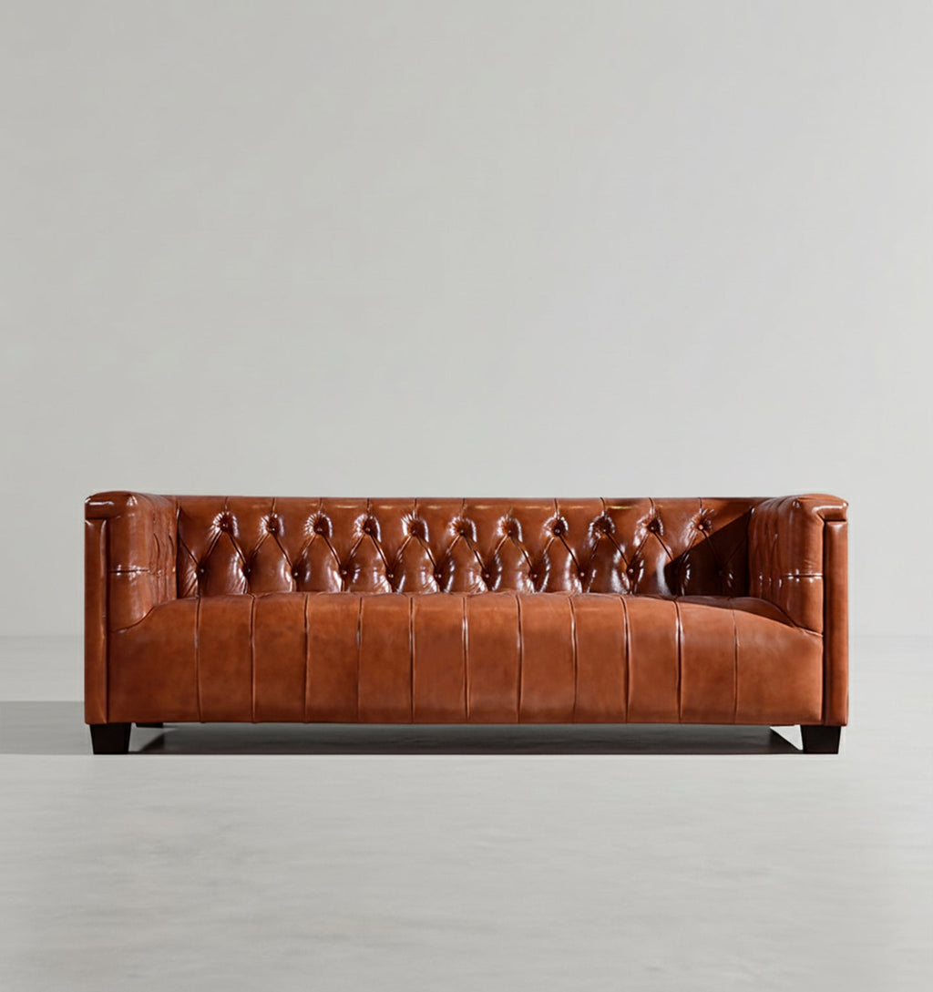 Aviator Three Seater Sofa, Real Leather And Aluminium-Weilai Concept