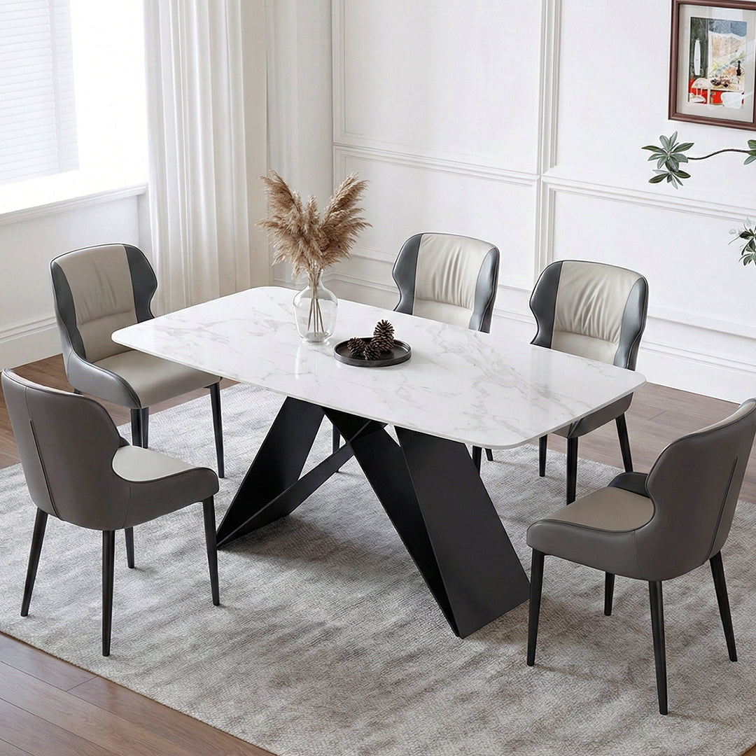 Amsterdam Dining Table, Marble, side view of dining room with oval table