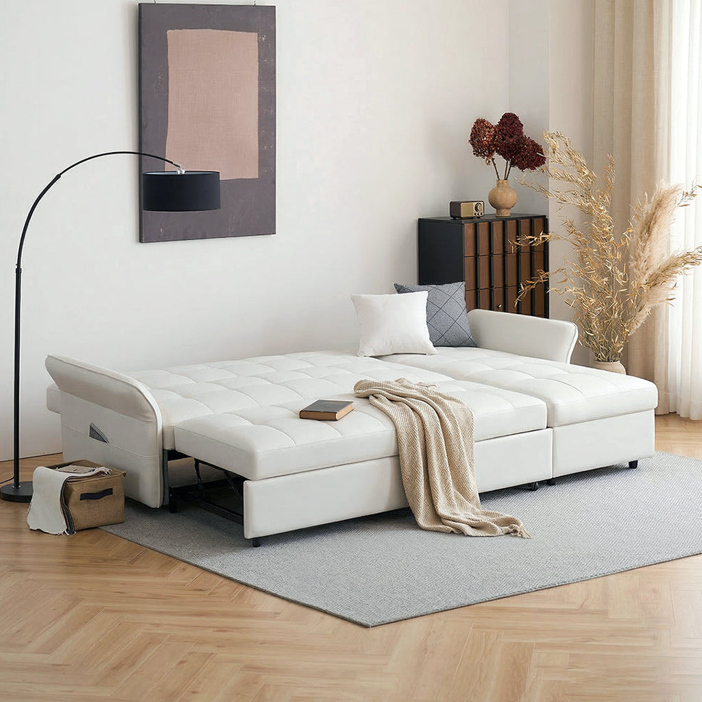 Three Seater Corner Sofa Bed, White, side view of corner outdoor sofa