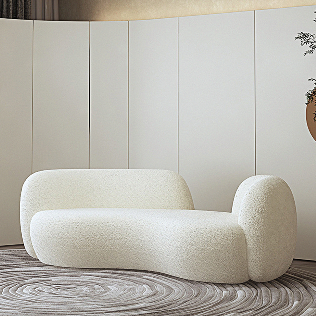 Elara Modern Curved Two Seater, Three Seater Sofa, Boucle with curved large sofa