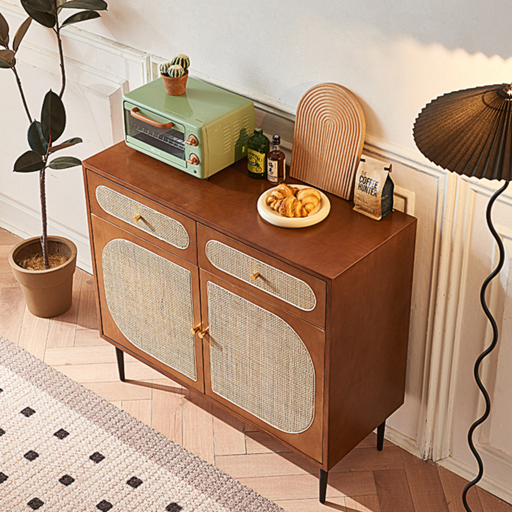 Berlinda Rattan Sideboard, side view of large sideboard for living room