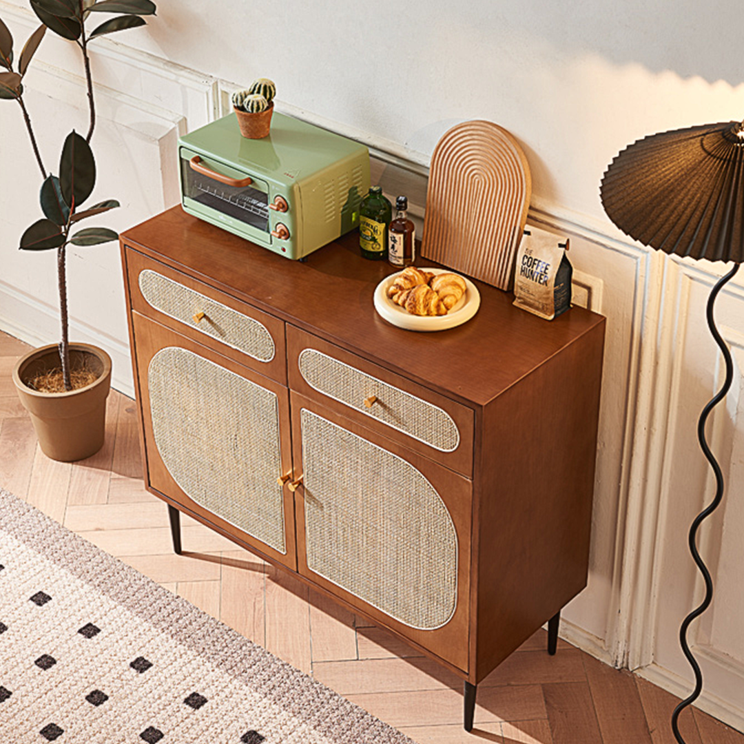 Berlinda Rattan Sideboard, side view of large sideboard for living room