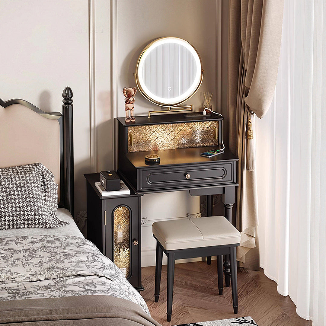 Scarlett Dressing Table With Side Cabinet & LED Mirror-Weilai Concept