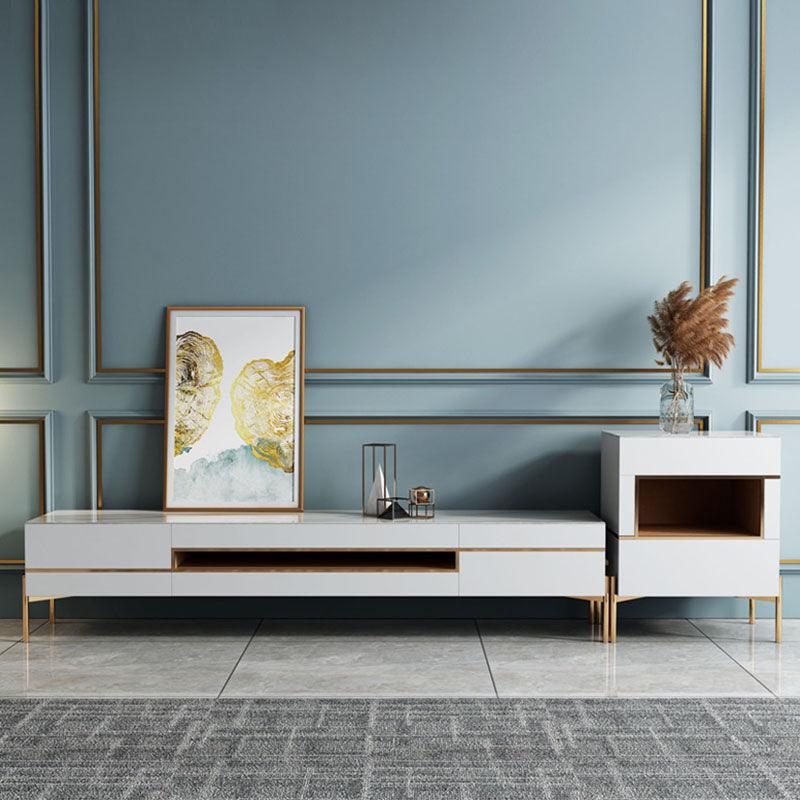 VIda Rectangle Coffee Table Set With TV Stand, Gold Leg with sideboards in