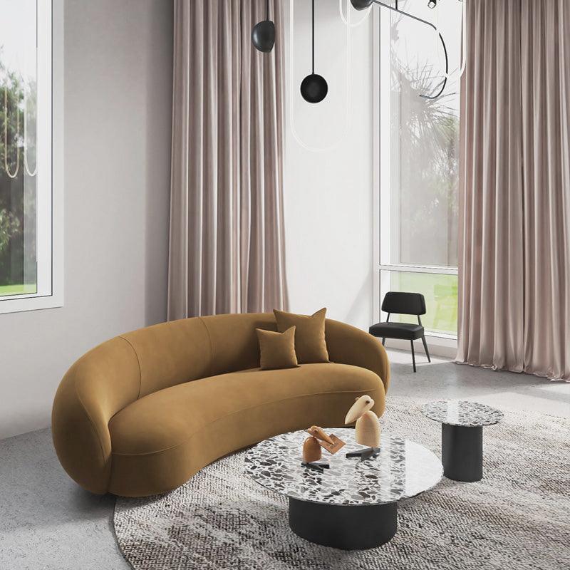 Detail view of Romelia Three Seater Curved Sofa, Velvet with curved reclining sofa