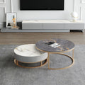 Lvinta Grey Round Nesting Coffee Table, Gold Base-Weilai Concept-Option A ( White + Grey ) With Gold Base-70cm+80cm-Weilai Concept