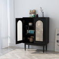 Neema Sideboard, Side Cabinet, Black & Rattan - dining table with sideboard